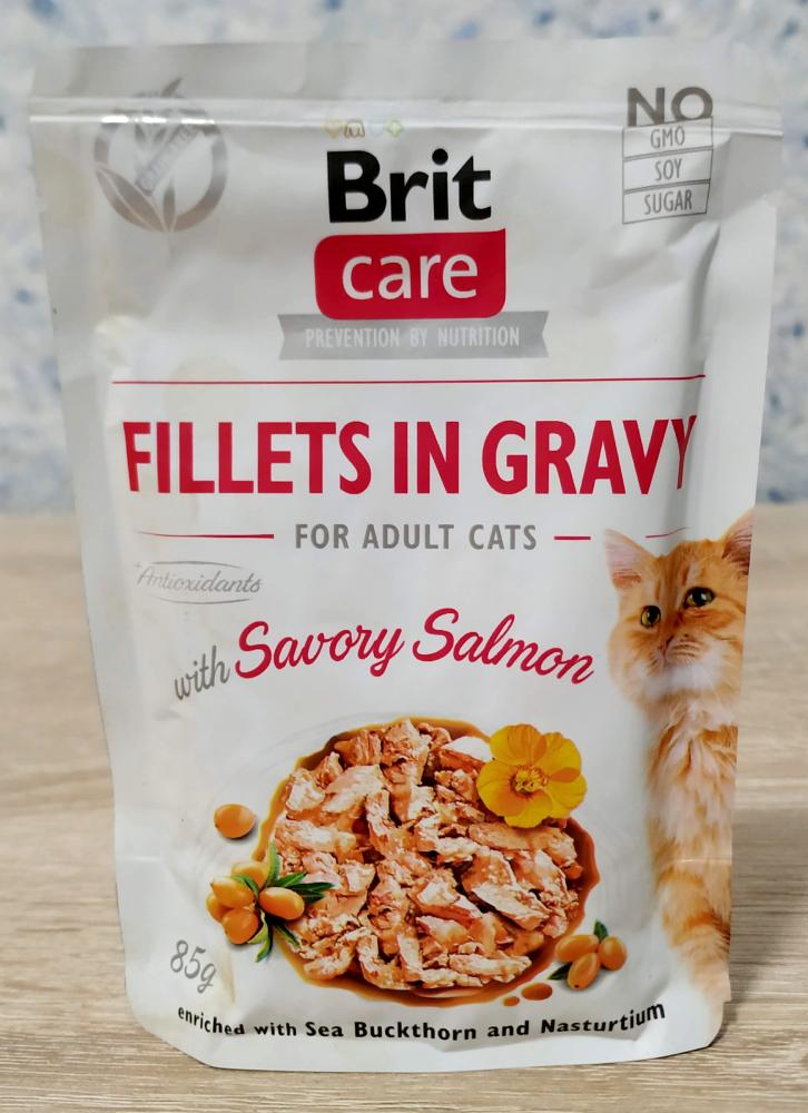 Brit Care Cat Fillets In Gravy Кусочки филе в соусе с лососем для взрослых кошек