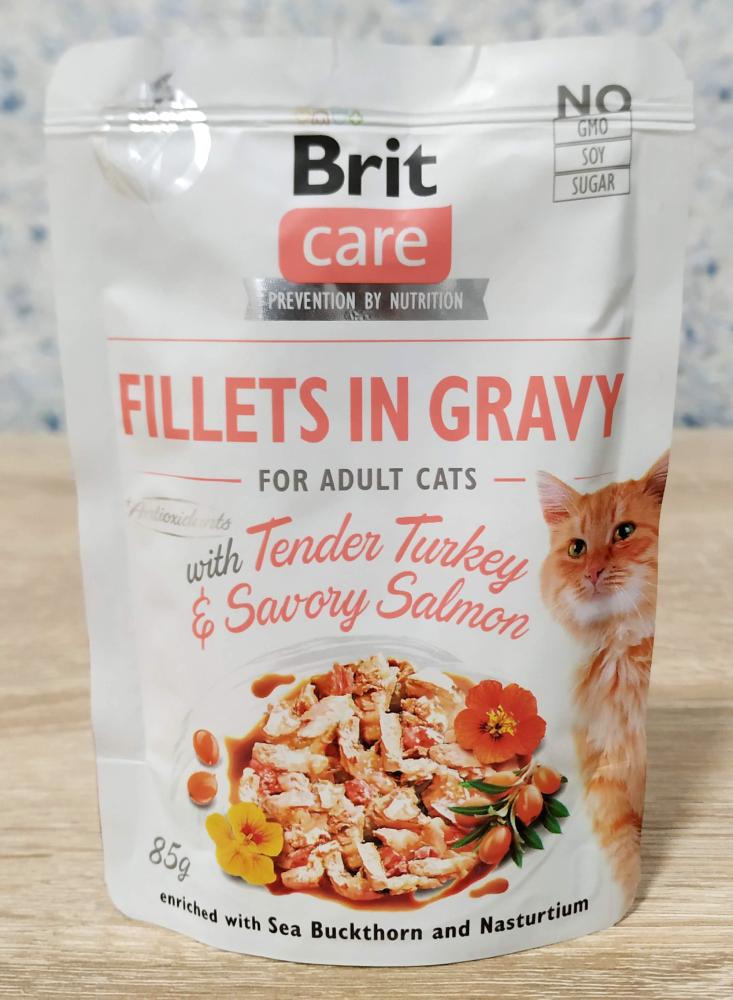 Brit Care Cat Fillets In Gravy Кусочки филе в соусе с лососем и индейкой для взрослых кошек