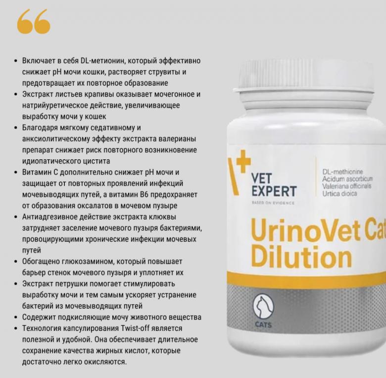 Эффективность VetExpert UrinoVet Cat Dilution для кошек
