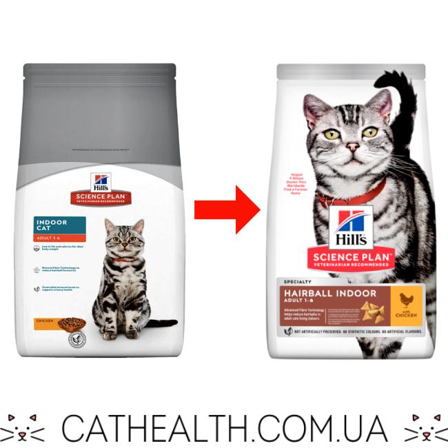 Обновленный дизайн упаковки сухого корма для кошек Hill's SP Feline Adult Hairball Indoor Cat with Chicken