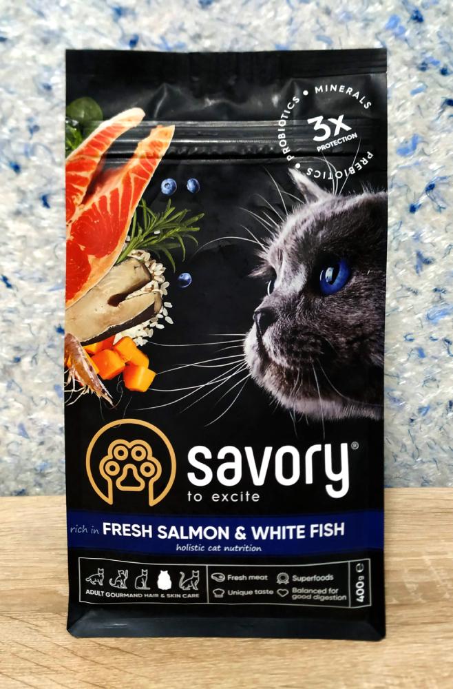 Savory Fresh Salmon White Fish для длинношерстных кошек 400 грамм