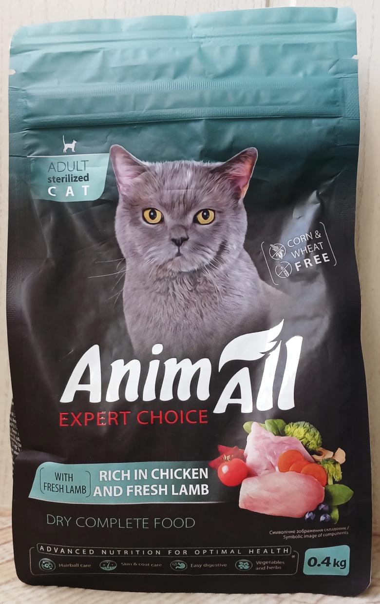 Сухий корм AnimAll для стерілізованих котів з куркою та свіжою ягнятиною 400 грам