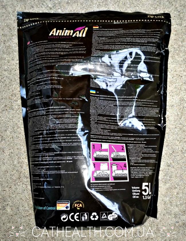 Упаковка наполнителя AnimAll Premium 5л с обратной стороны